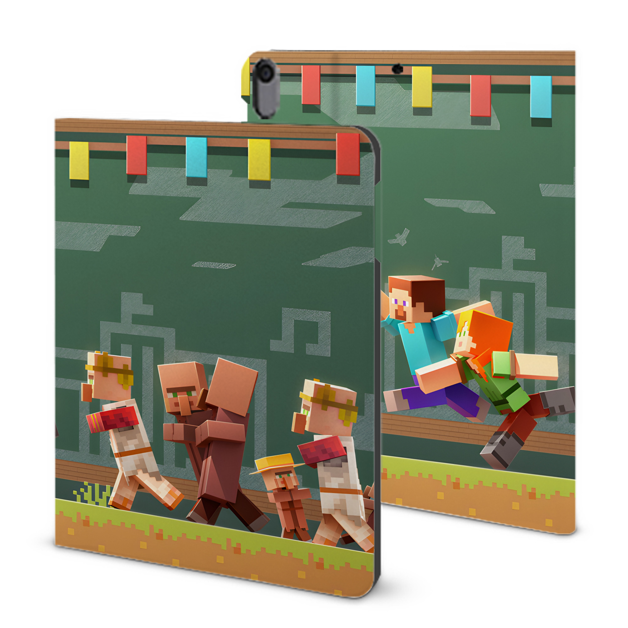 （画像用） マインクラフト ブロックの世界 Minecraft MC Block world IPad ケース ブック型 PUレザー TPU 耐衝撃 軽量 薄型 ペン収納なし 全面保護 IPad 各モデル対応